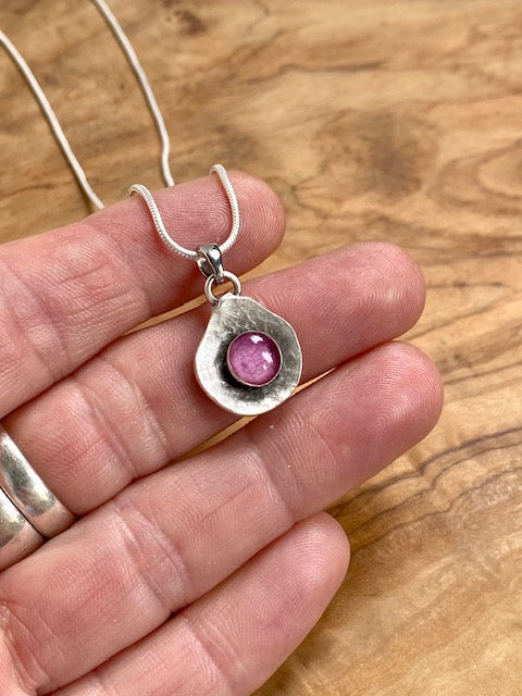 Kleine verzilverde hanger met echt rozenblad