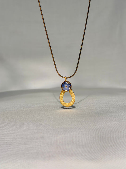 Open druppel hanger met echt blauw vergeet me nietje - 22k verguld
