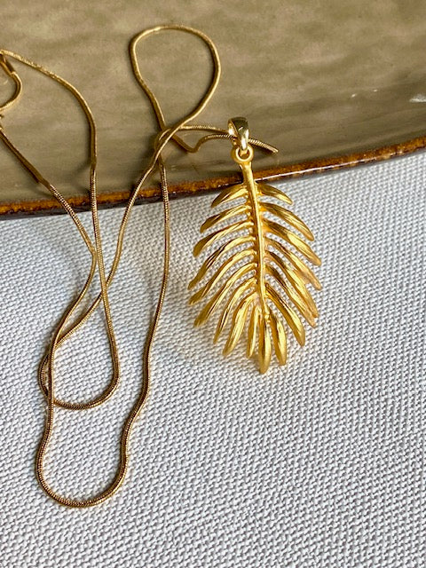 palm leaf pendant 22k goldplated