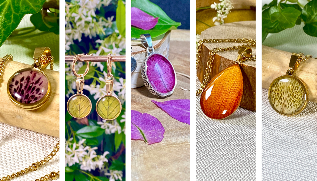 Handgemaakte botanische sieraden met echte bloemen en planten met opvallende en unieke natuur designs