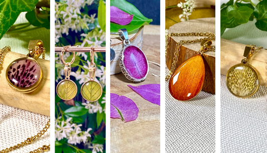 Handgemaakte botanische sieraden met echte bloemen en planten met opvallende en unieke natuur designs