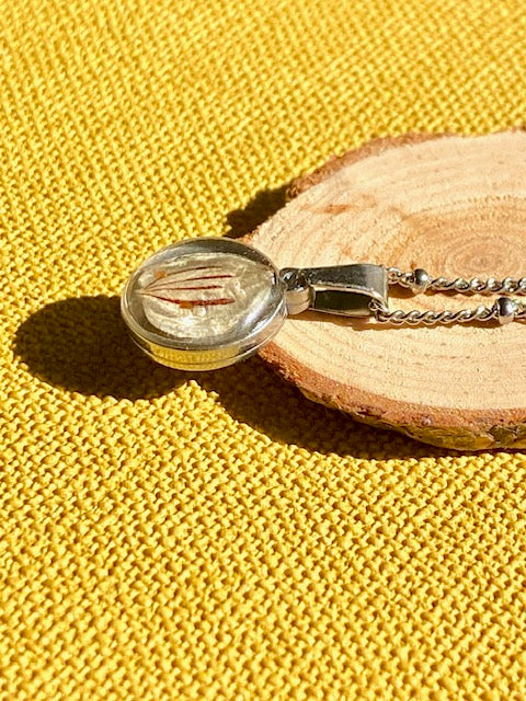 Nature pendant with beige/brown seed of a Hogweed.
