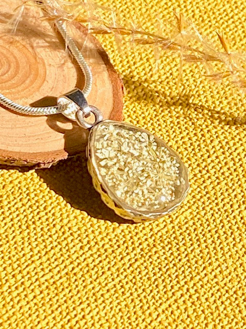 handmade nature inspired pendant with real flower 