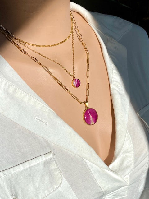 layering botanical necklaces  with real rose