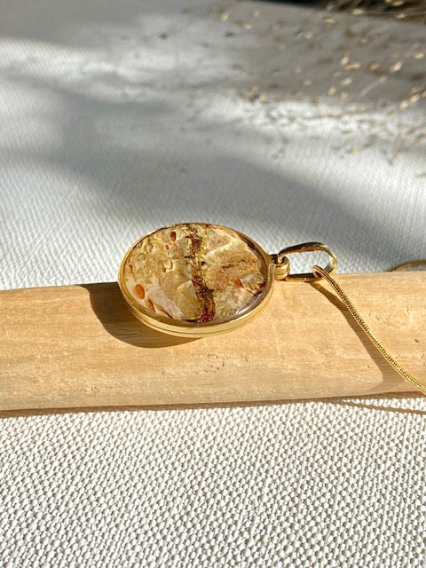 beautiful botanical pendant with birchbark goldplated