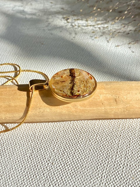 beautiful botanical pendant with birchbark goldplated