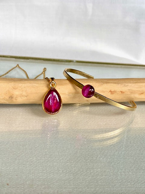 Exclusieve 22k vergulde set: hanger & armband met tweekleurig rozenblad