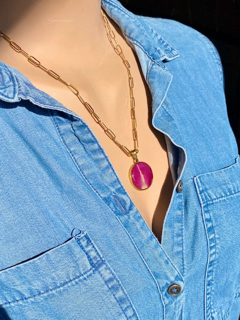 birthflower rose with paperclip necklace high quality  botanical necklace