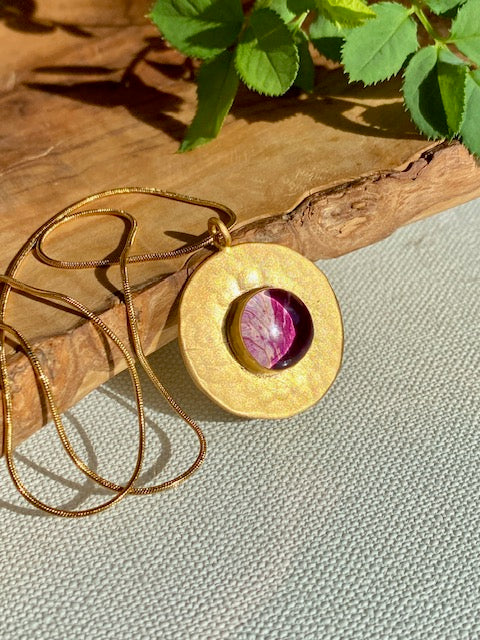 magical flower pendant with real rose petal 22k gold plated brass high quality