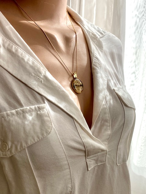 beautiful handmade botanical necklace with real birchbark goldplated