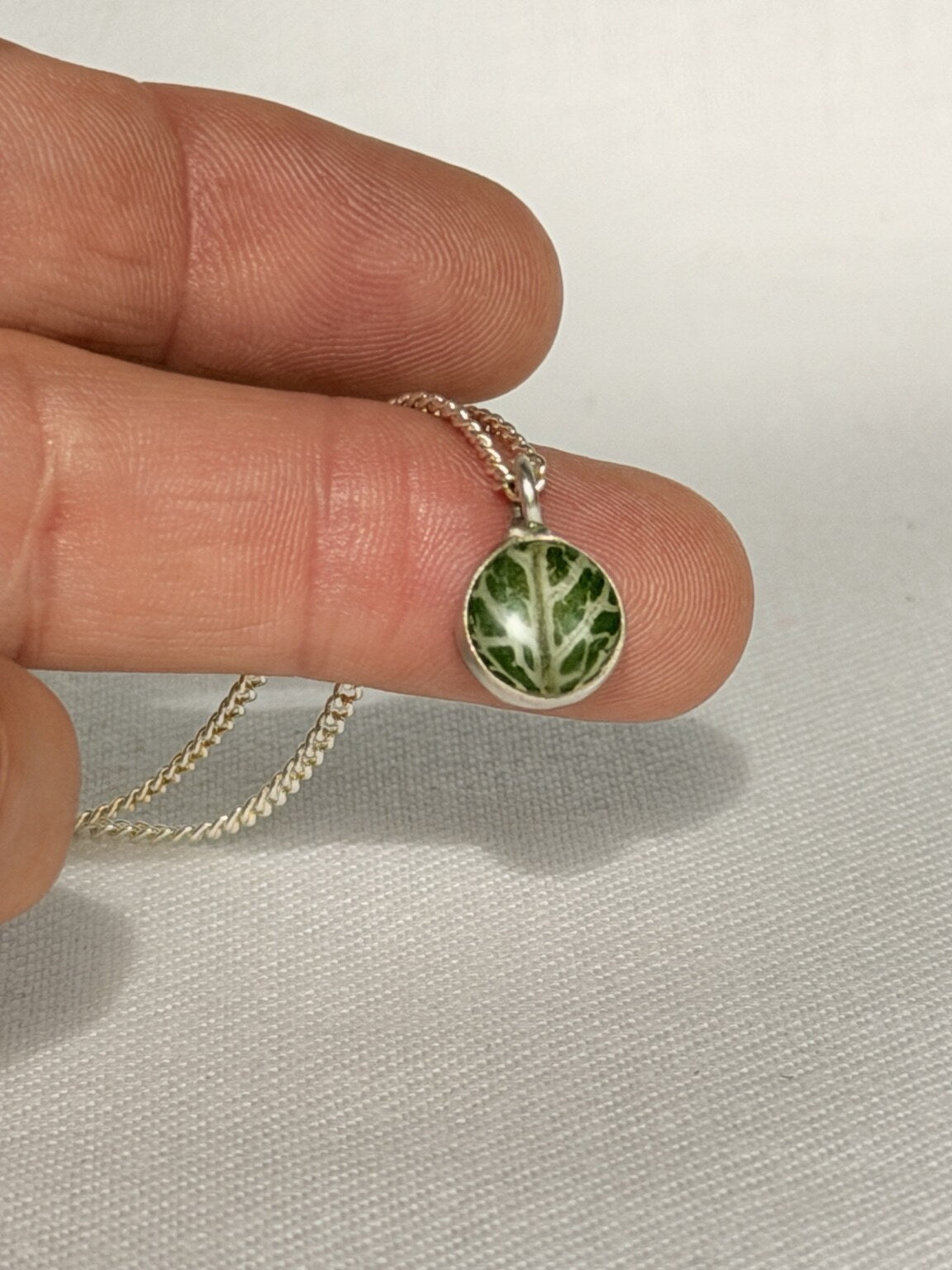 Mini hanger met Fittonia-blad afgewerkt met heldere laagjes hars