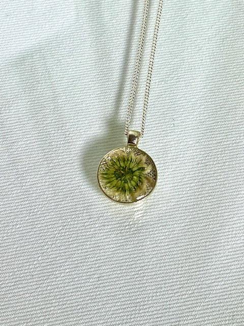 Witte klaverbloem in zilverkleurige hanger