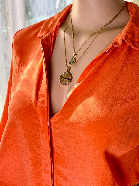 beautiful botanical necklace with birchbark goldplated
